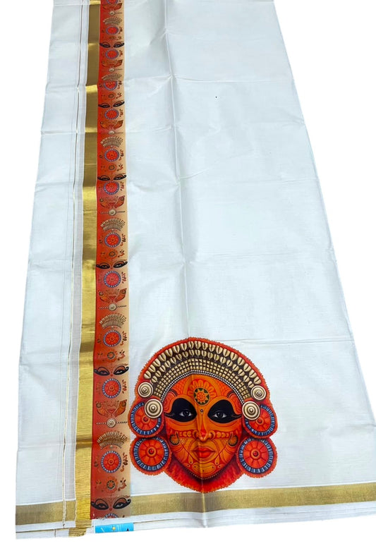 Southloom Pure Cotton Theyyam Digital Printed Double Mundu (South Indian Kerala Dhoti)