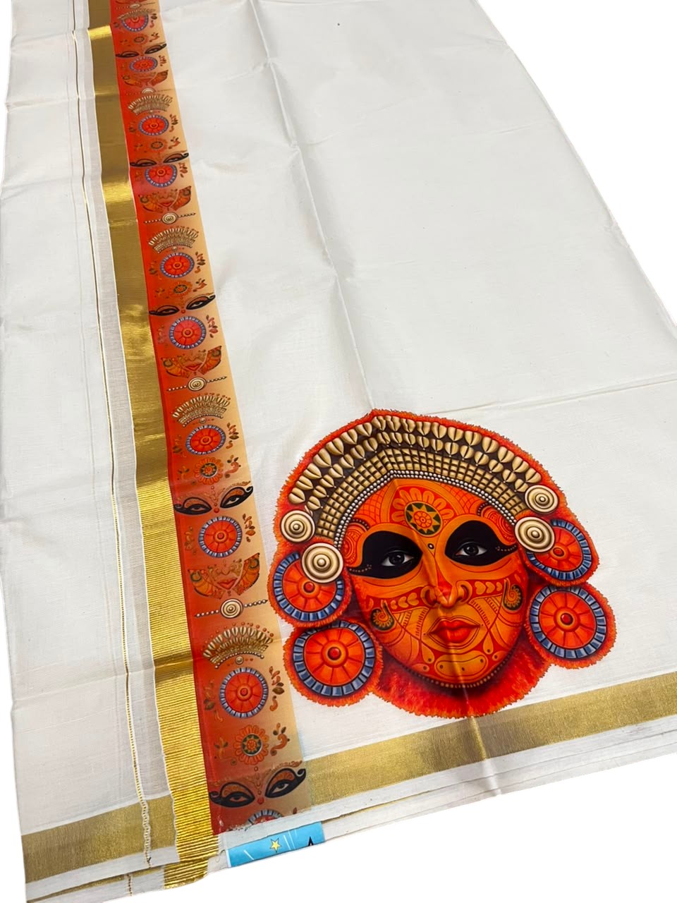 Southloom Pure Cotton Theyyam Digital Printed Double Mundu (South Indian Kerala Dhoti)