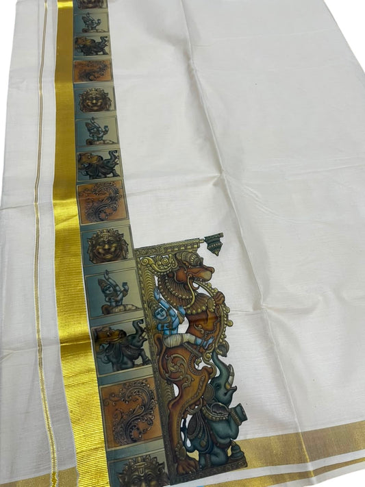 Southloom Pure Cotton Mural Digital Printed Double Mundu (South Indian Kerala Dhoti)