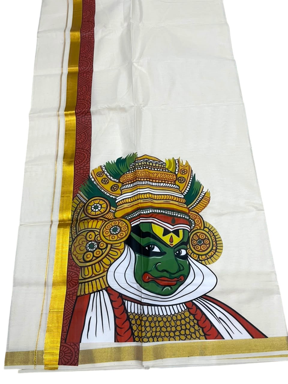 Southloom Pure Cotton Kadhakali Digital Printed Double Mundu (South Indian Kerala Dhoti)