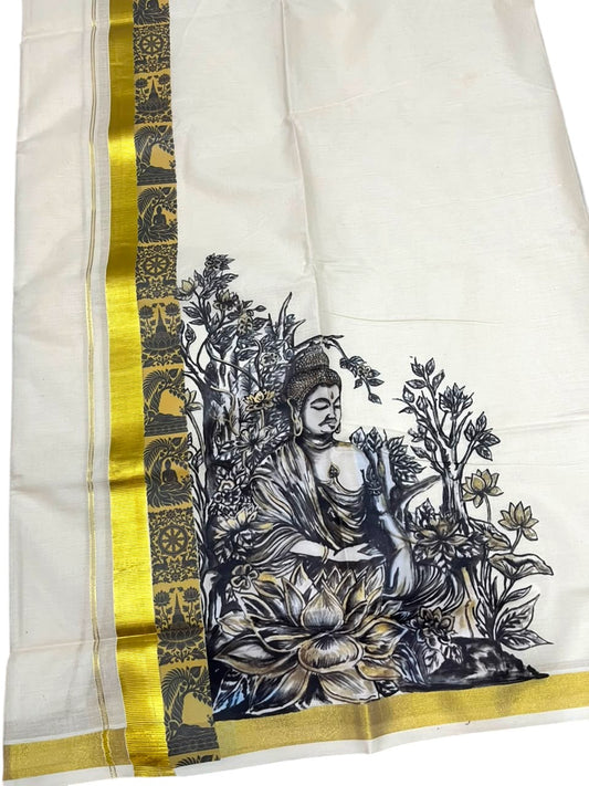 Southloom Pure Cotton Bhudan Digital Printed Double Mundu (South Indian Kerala Dhoti)