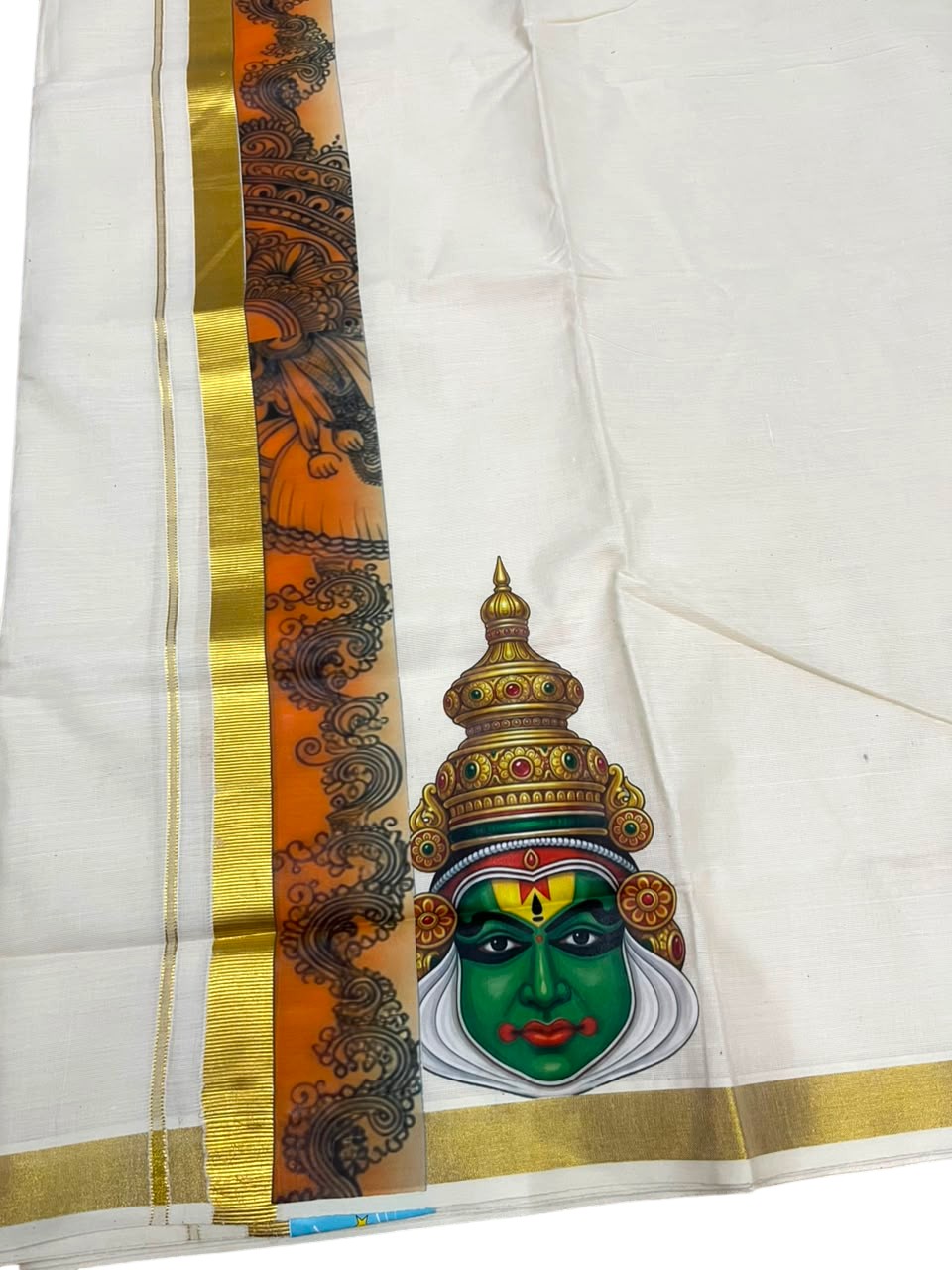 Southloom Pure Cotton Kadhakali Digital Printed Double Mundu (South Indian Kerala Dhoti)