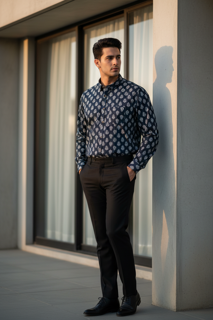Southloom Jaipur Pure Cotton Block Printed Shirt for Men in Full Sleeve (5XL)