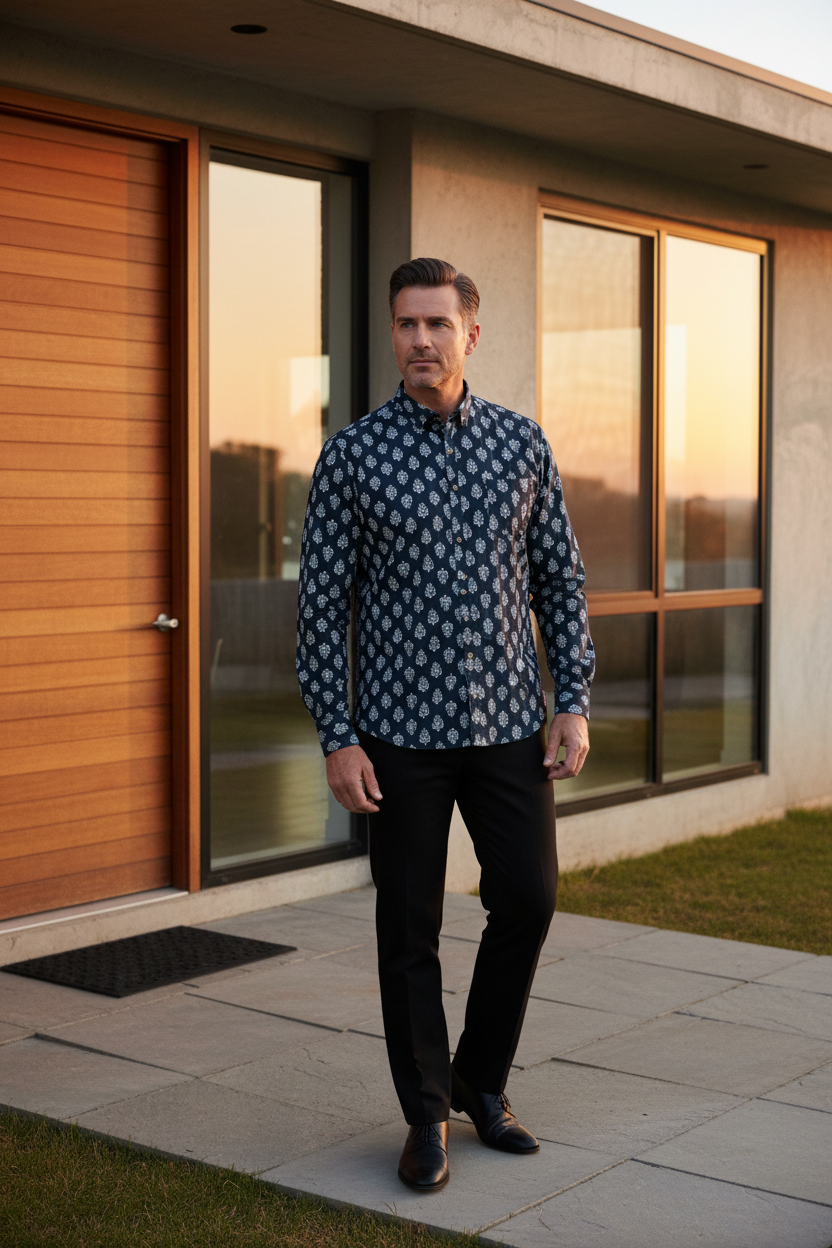 Southloom Jaipur Pure Cotton Block Printed Shirt for Men in Full Sleeve (5XL)