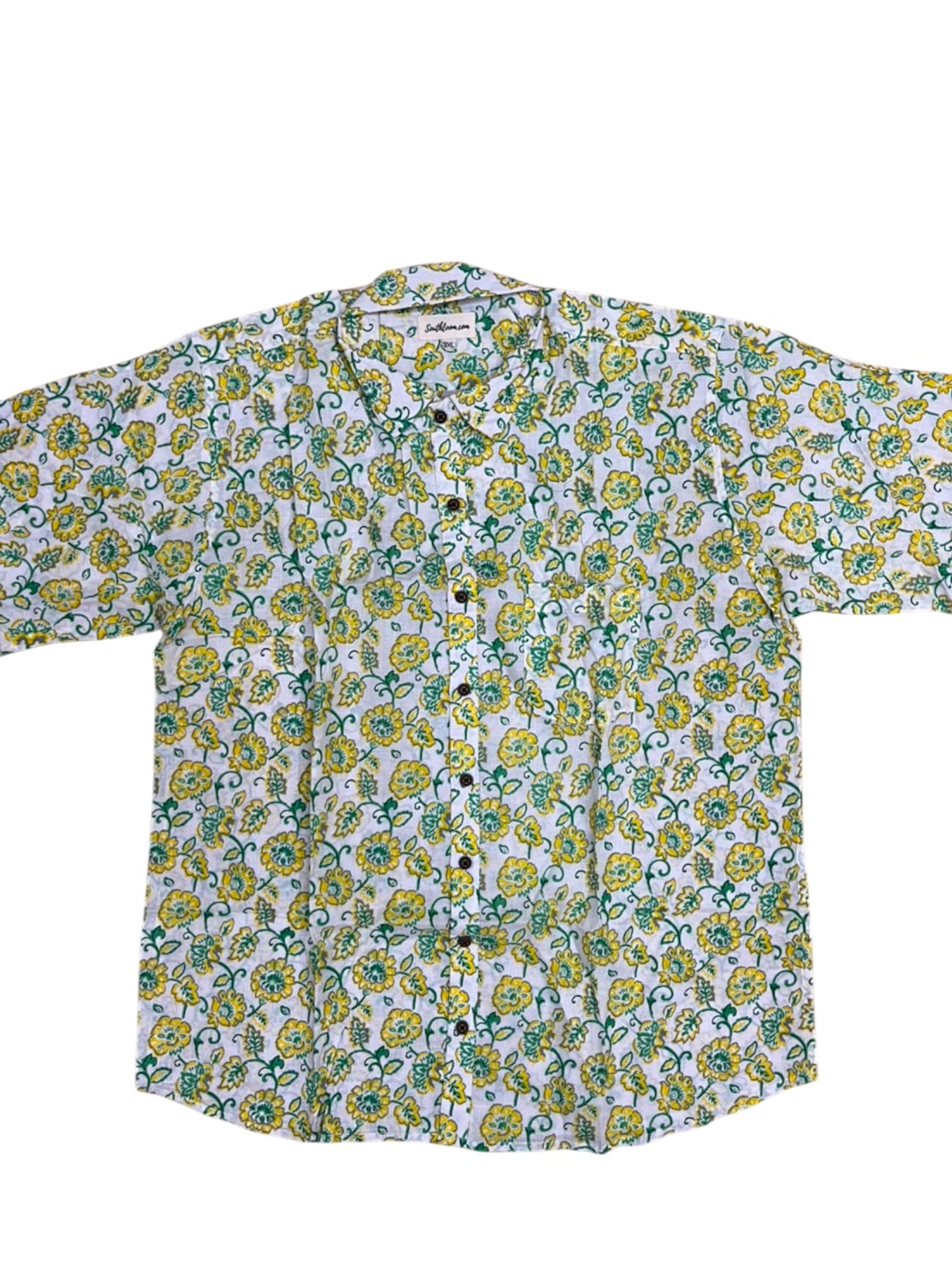 Southloom Jaipur Pure Cotton Block Printed Shirt for Men in Full Sleeve (3XL)