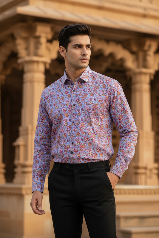 Southloom Jaipur Pure Cotton Block Printed Shirt for Men in Full Sleeve (2XL)