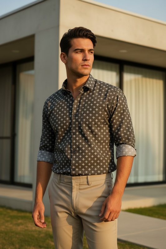Southloom Jaipur Pure Cotton Block Printed Shirt for Men in Full Sleeve (3XL)