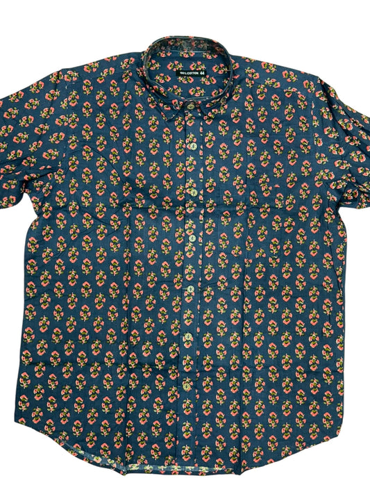 Southloom Jaipur Pure Cotton Block Printed Shirt for Men in Full Sleeve (2XL)