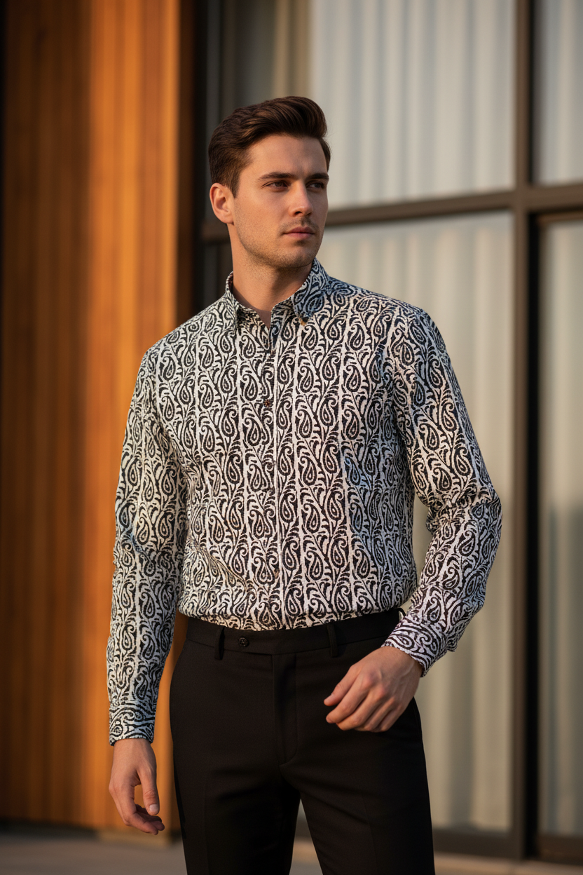 Southloom Jaipur Pure Cotton Block Printed Shirt for Men in Full Sleeve (5XL)