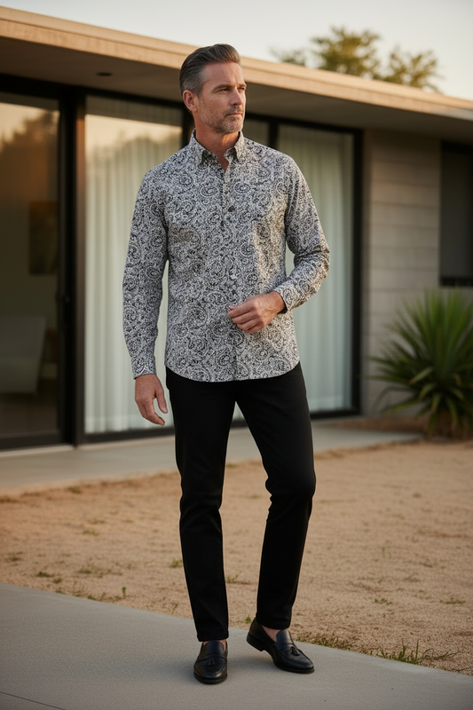 Southloom Jaipur Pure Cotton Block Printed Shirt for Men in Full Sleeve (5XL)
