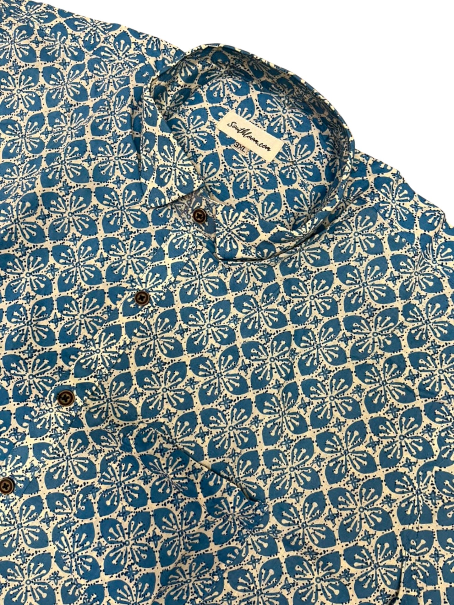 Southloom Jaipur Pure Cotton Block Printed Shirt for Men in Full Sleeve (3XL)