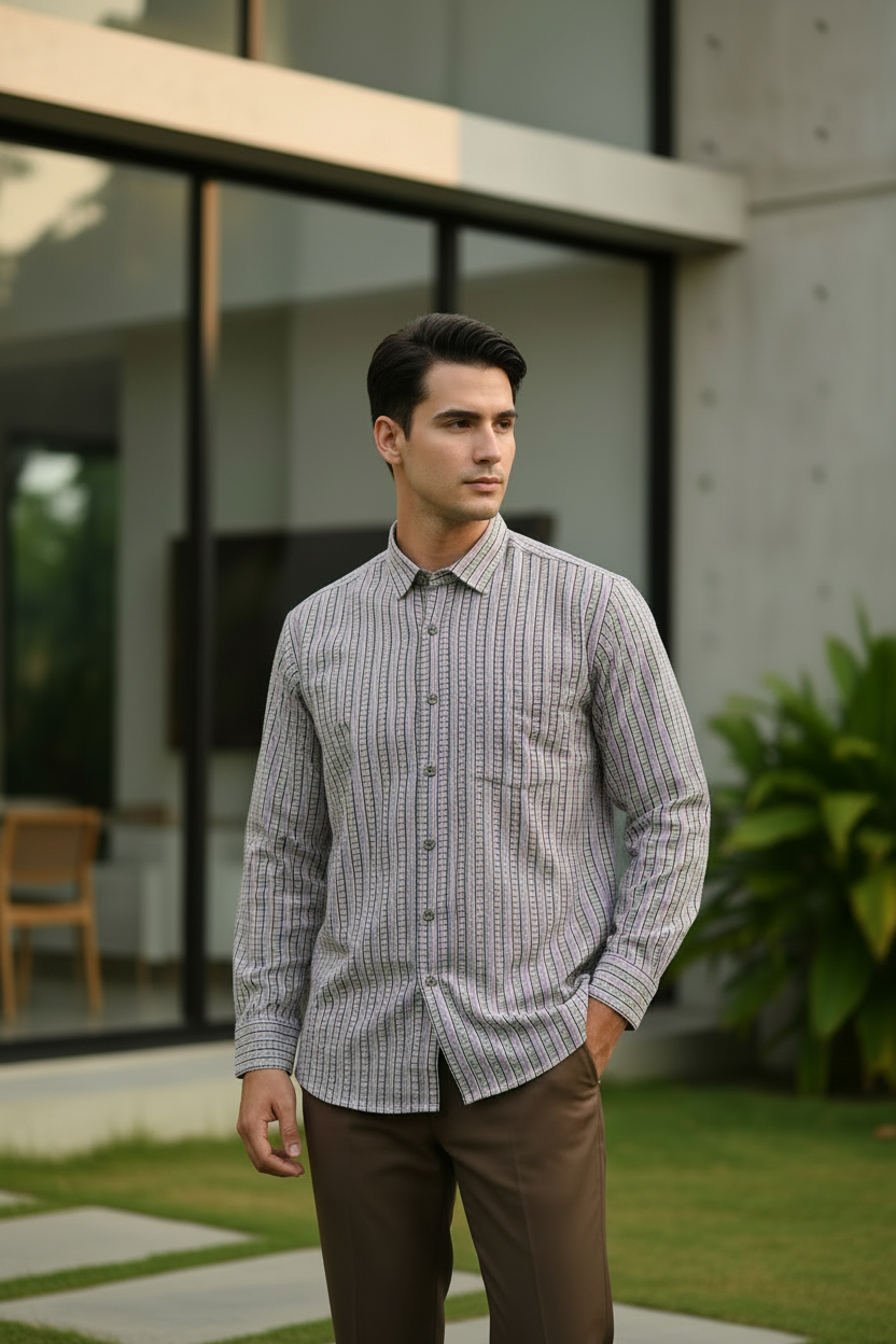 Southloom Jaipur Pure Cotton Block Printed Shirt for Men in Full Sleeve (2XL)