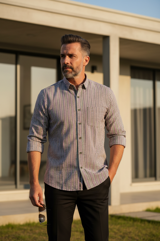 Southloom Jaipur Pure Cotton Block Printed Shirt for Men in Full Sleeve (2XL)