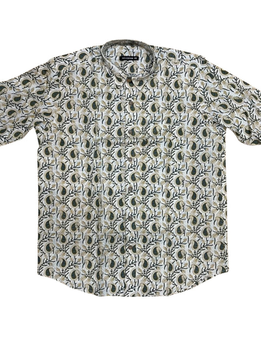 Southloom Jaipur Pure Cotton Block Printed Shirt for Men in Full Sleeve (2XL)