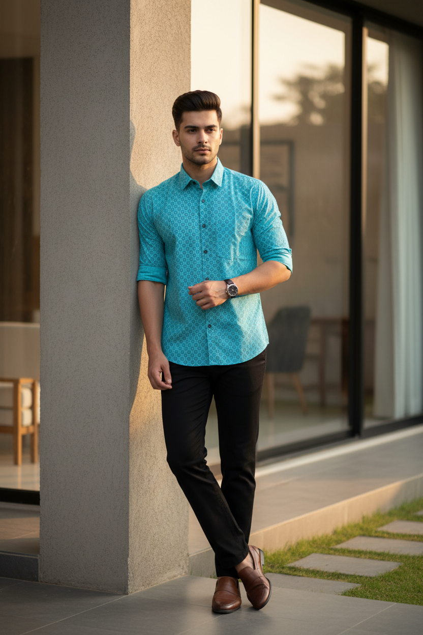 Southloom Jaipur Pure Cotton Block Printed Shirt for Men in Full Sleeve (2XL)