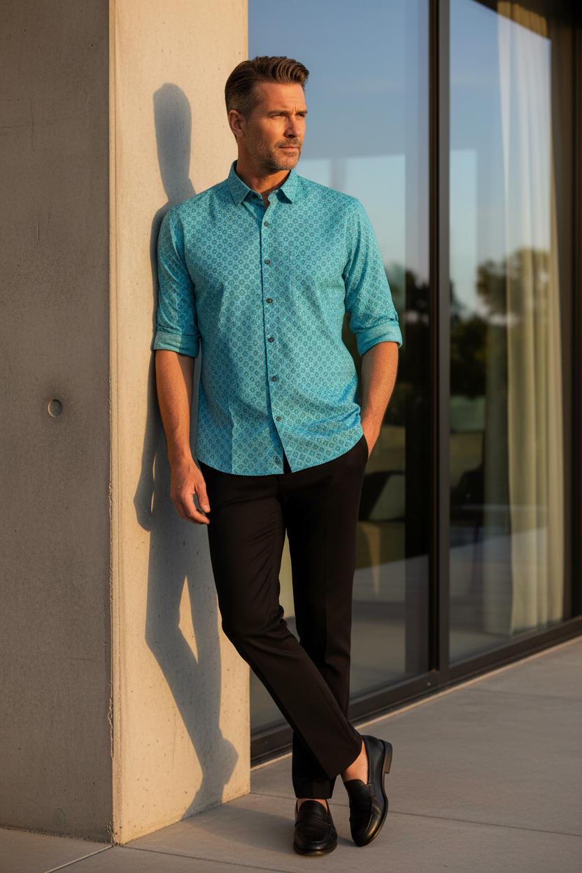 Southloom Jaipur Pure Cotton Block Printed Shirt for Men in Full Sleeve (2XL)