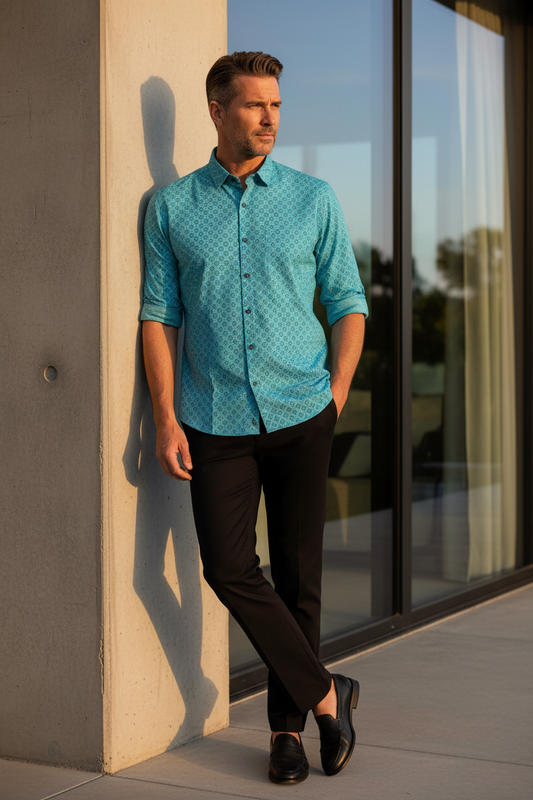 Southloom Jaipur Pure Cotton Block Printed Shirt for Men in Full Sleeve (2XL)