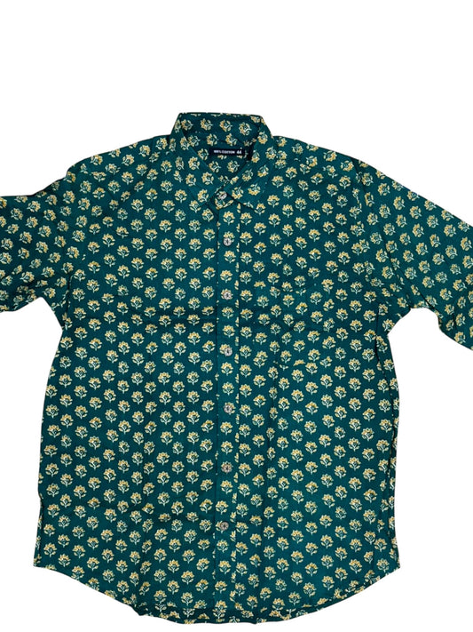 Southloom Jaipur Pure Cotton Block Printed Shirt for Men in Full Sleeve (2XL)