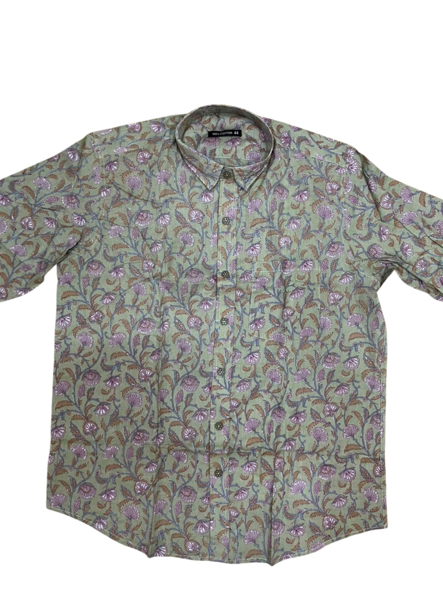 Southloom Jaipur Pure Cotton Block Printed Shirt for Men in Full Sleeve (2XL)