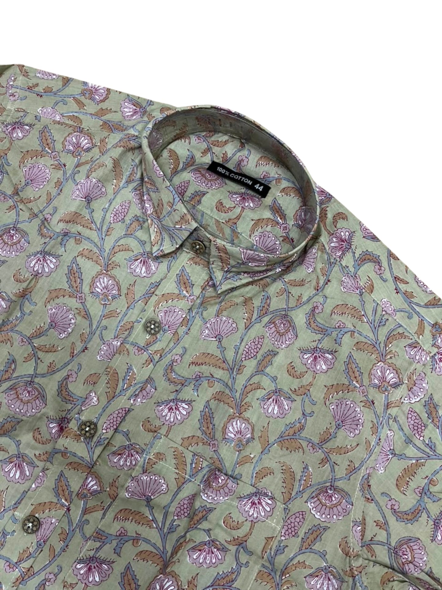 Southloom Jaipur Pure Cotton Block Printed Shirt for Men in Full Sleeve (2XL)