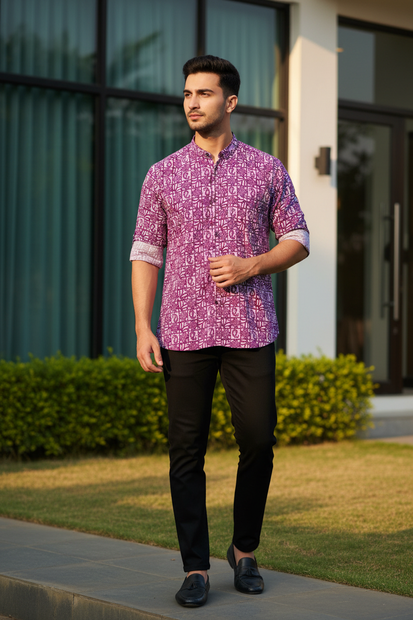 Southloom Jaipur Pure Cotton Block Printed Shirt for Men in Full Sleeve (3XL)