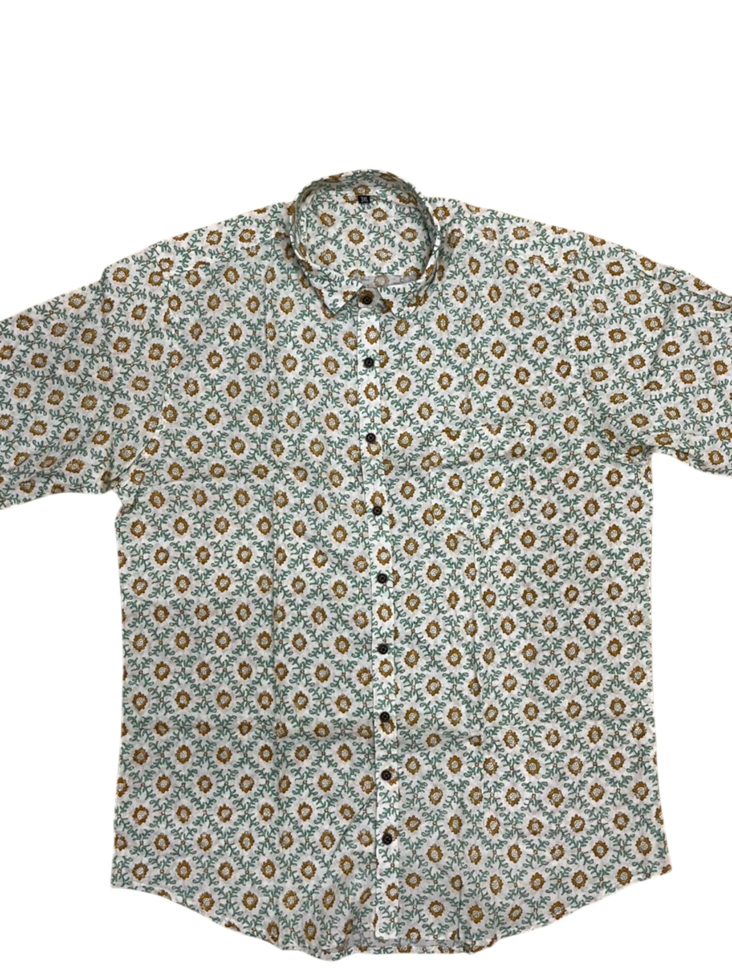 Southloom Jaipur Pure Cotton Block Printed Shirt for Men in Full Sleeve (3XL)