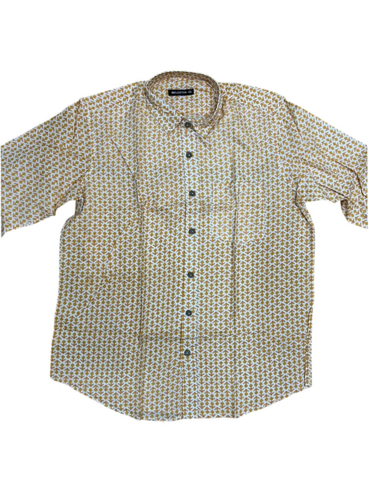 Southloom Jaipur Pure Cotton Block Printed Shirt for Men in Full Sleeve (2XL)