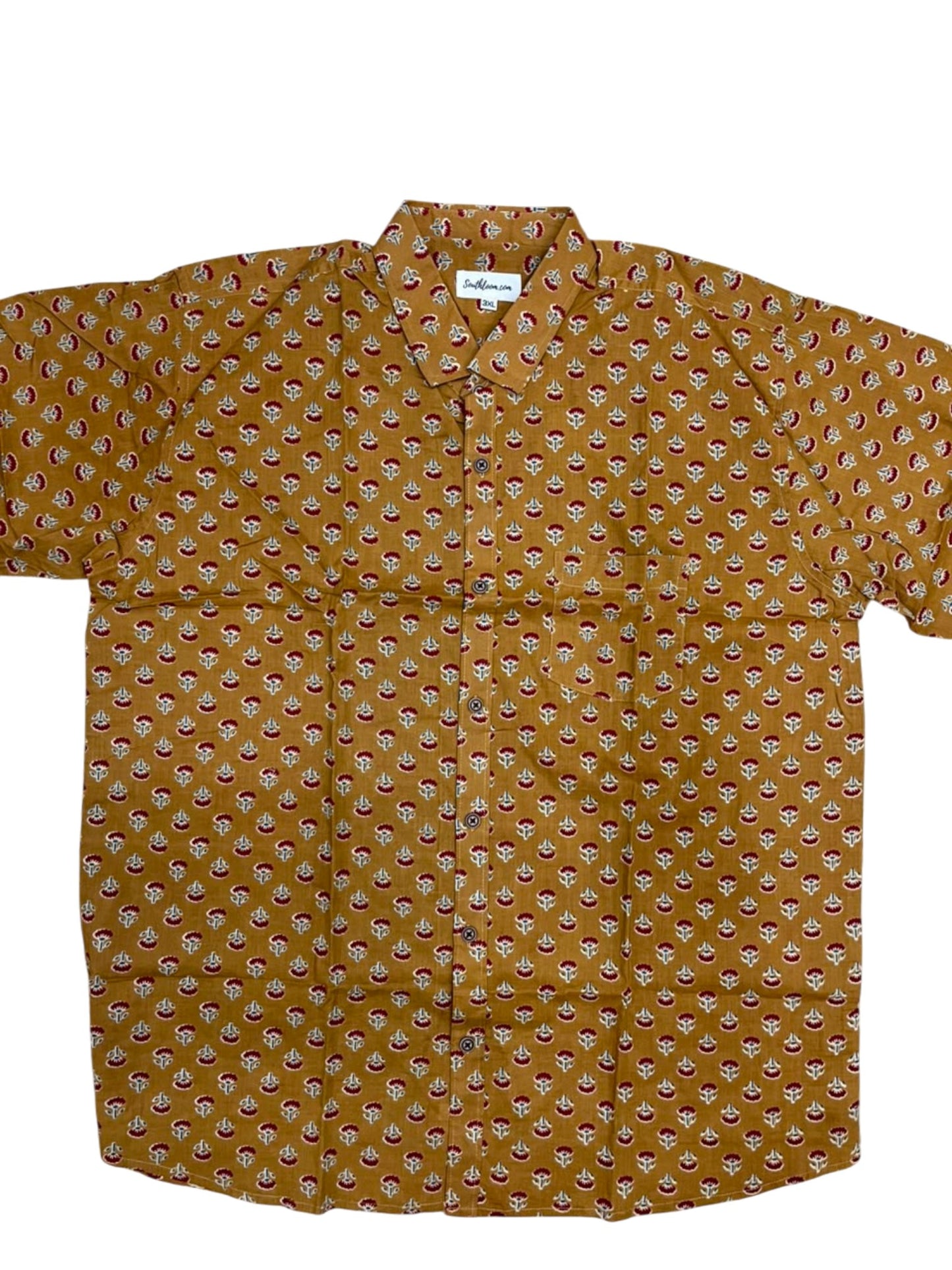 Southloom Jaipur Pure Cotton Block Printed Shirt for Men in Full Sleeve (3XL)