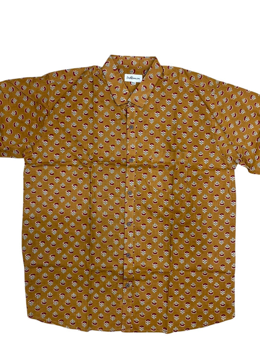 Southloom Jaipur Pure Cotton Block Printed Shirt for Men in Full Sleeve (3XL)