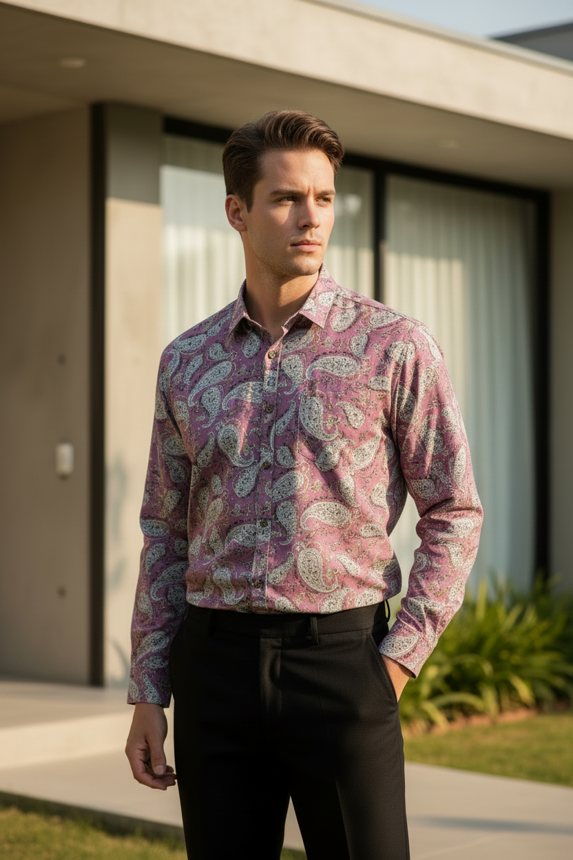 Southloom Jaipur Pure Cotton Block Printed Shirt for Men in Full Sleeve (5XL)