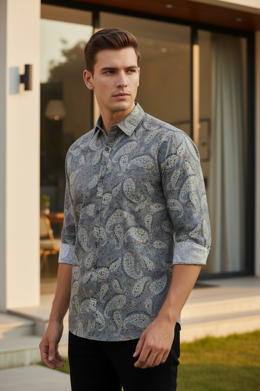 Southloom Jaipur Pure Cotton Block Printed Shirt for Men in Full Sleeve (2XL)