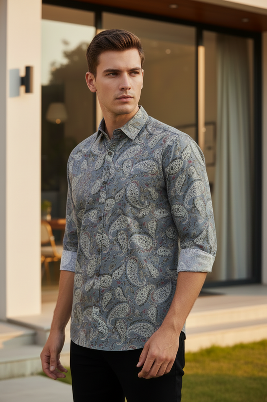 Southloom Jaipur Pure Cotton Block Printed Shirt for Men in Full Sleeve (2XL)