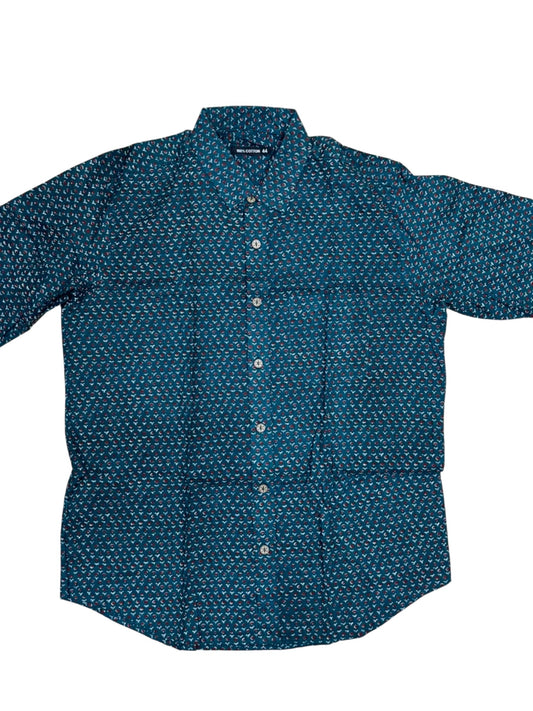 Southloom Jaipur Pure Cotton Block Printed Shirt for Men in Full Sleeve (2XL)