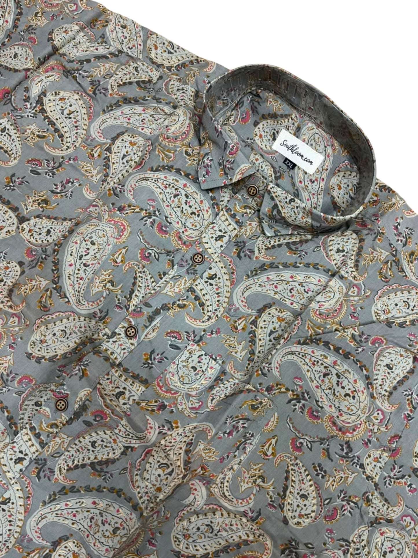 Southloom Jaipur Pure Cotton Block Printed Shirt for Men in Full Sleeve (2XL)