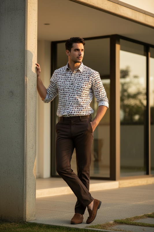 Southloom Jaipur Pure Cotton Block Printed Shirt for Men in Full Sleeve (2XL)