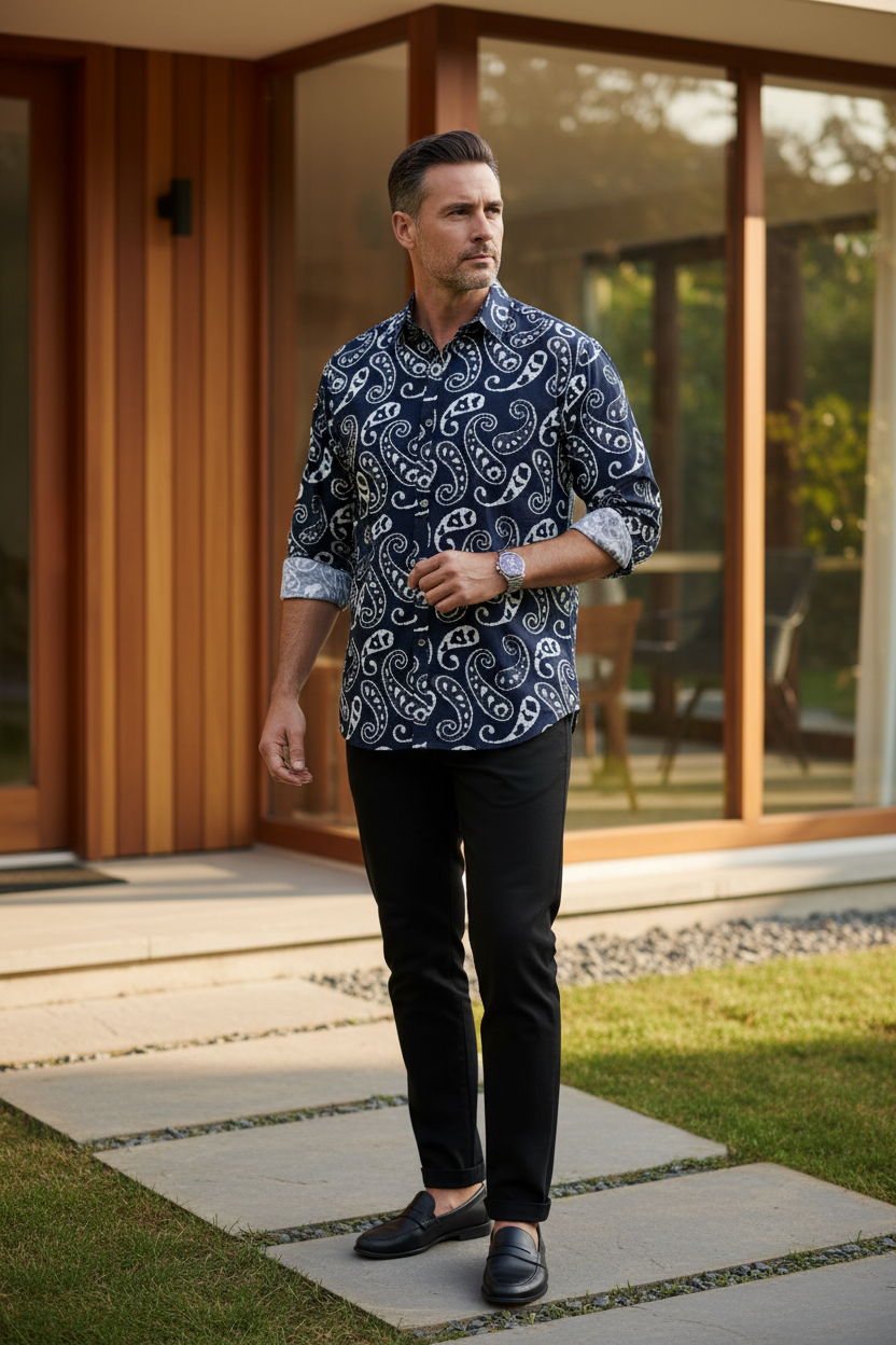 Southloom Jaipur Pure Cotton Block Printed Shirt for Men in Full Sleeve (2XL)