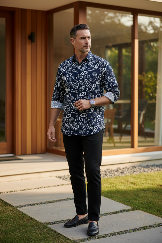 Southloom Jaipur Pure Cotton Block Printed Shirt for Men in Full Sleeve (2XL)