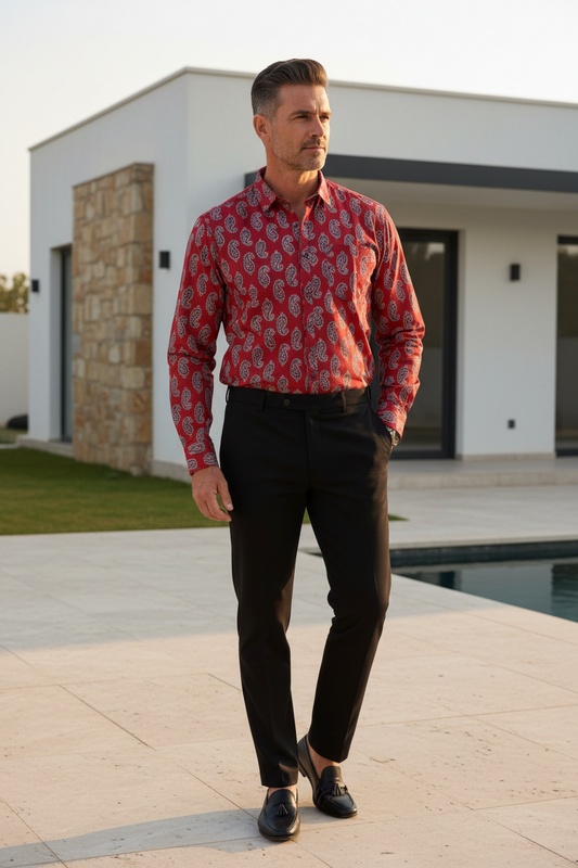 Southloom Jaipur Pure Cotton Block Printed Shirt for Men in Full Sleeve (3XL)