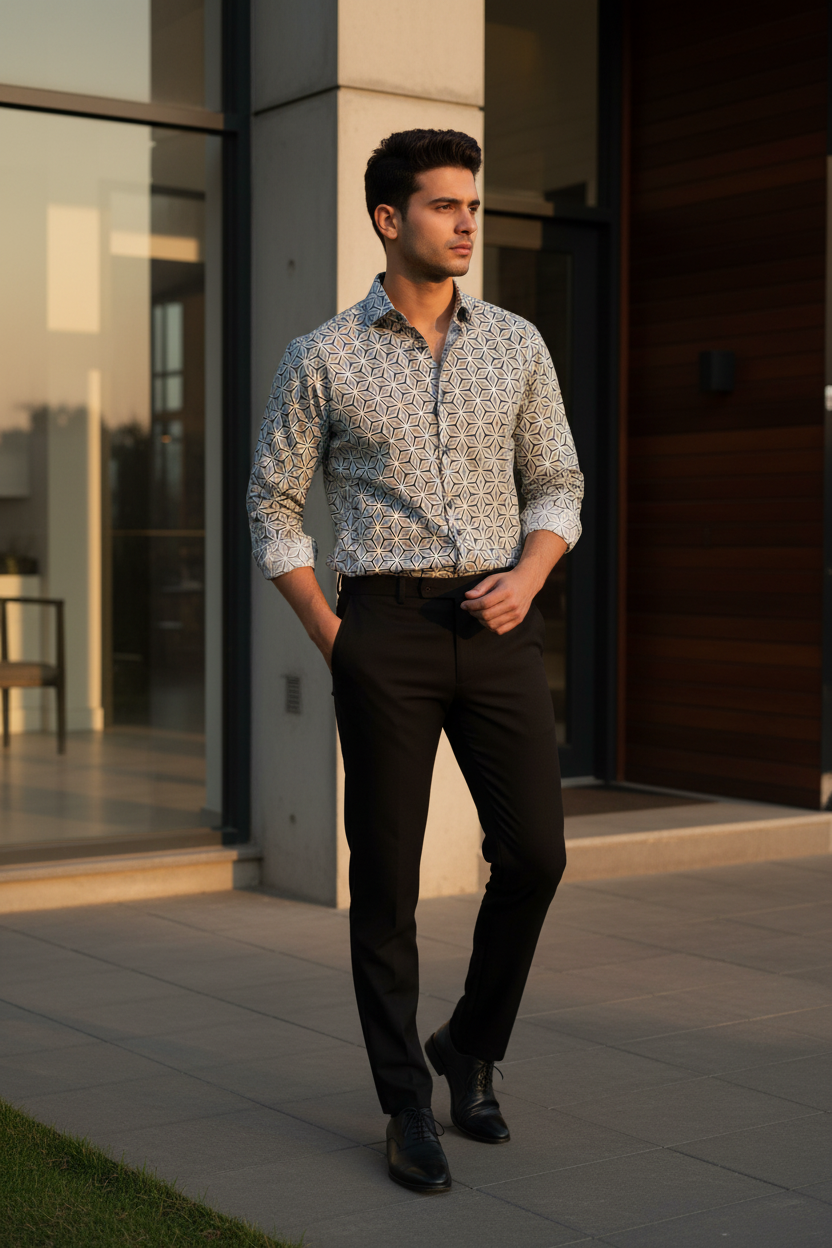 Southloom Jaipur Pure Cotton Block Printed Shirt for Men in Full Sleeve (3XL)