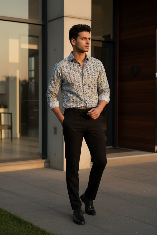 Southloom Jaipur Pure Cotton Block Printed Shirt for Men in Full Sleeve (3XL)