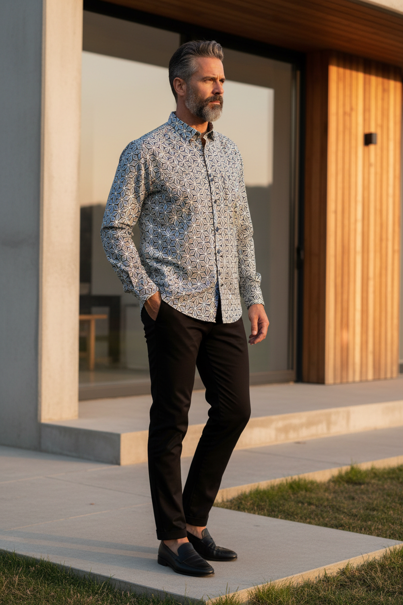 Southloom Jaipur Pure Cotton Block Printed Shirt for Men in Full Sleeve (3XL)
