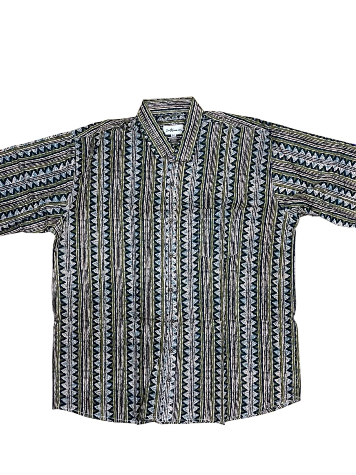 Southloom Jaipur Pure Cotton Block Printed Shirt for Men in Full Sleeve (3XL)