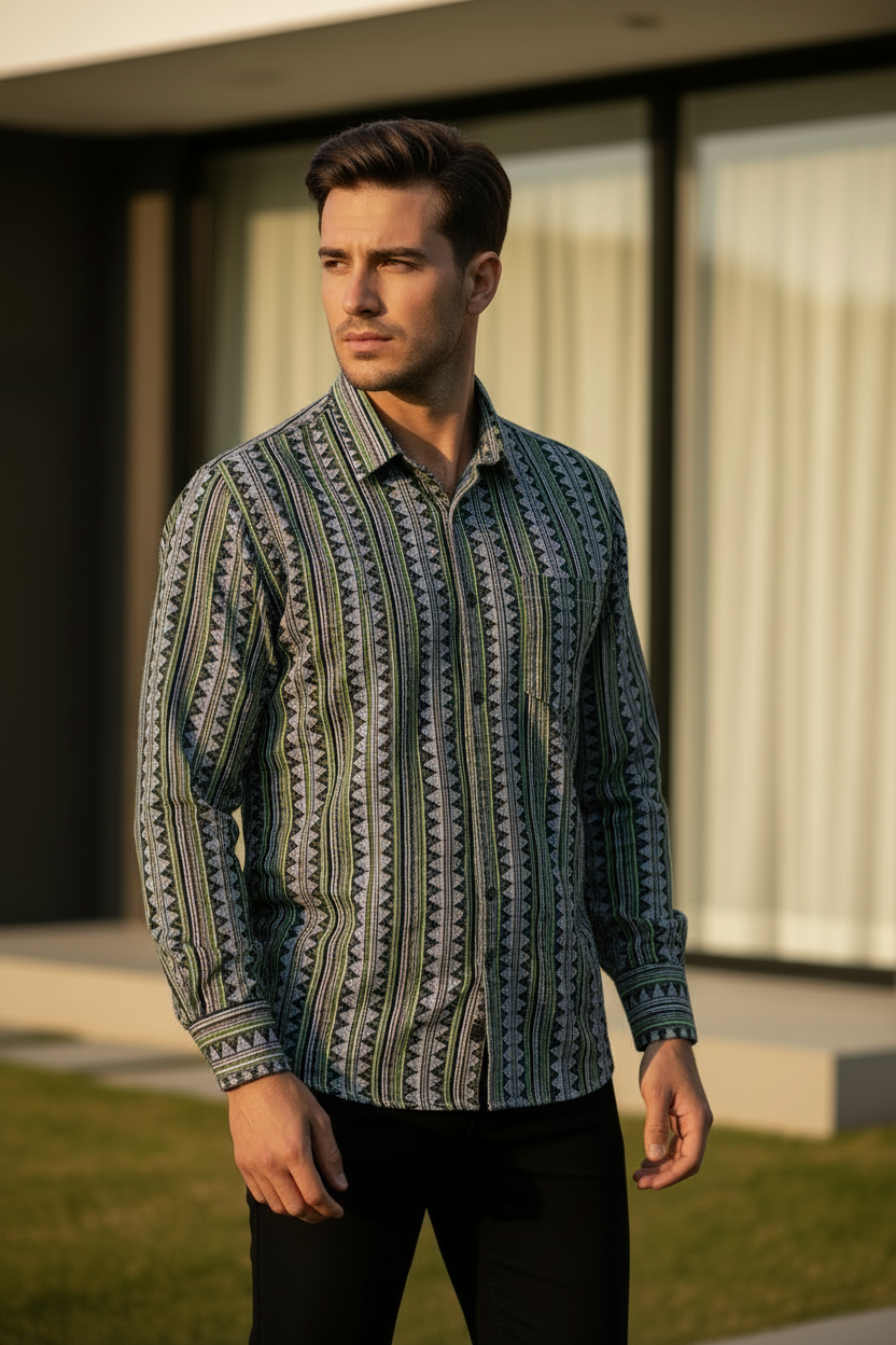 Southloom Jaipur Pure Cotton Block Printed Shirt for Men in Full Sleeve (3XL)