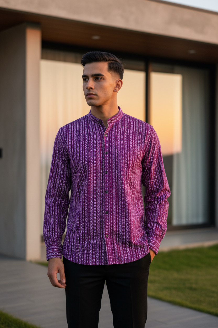 Southloom Jaipur Pure Cotton Block Printed Shirt for Men in Full Sleeve (3XL)