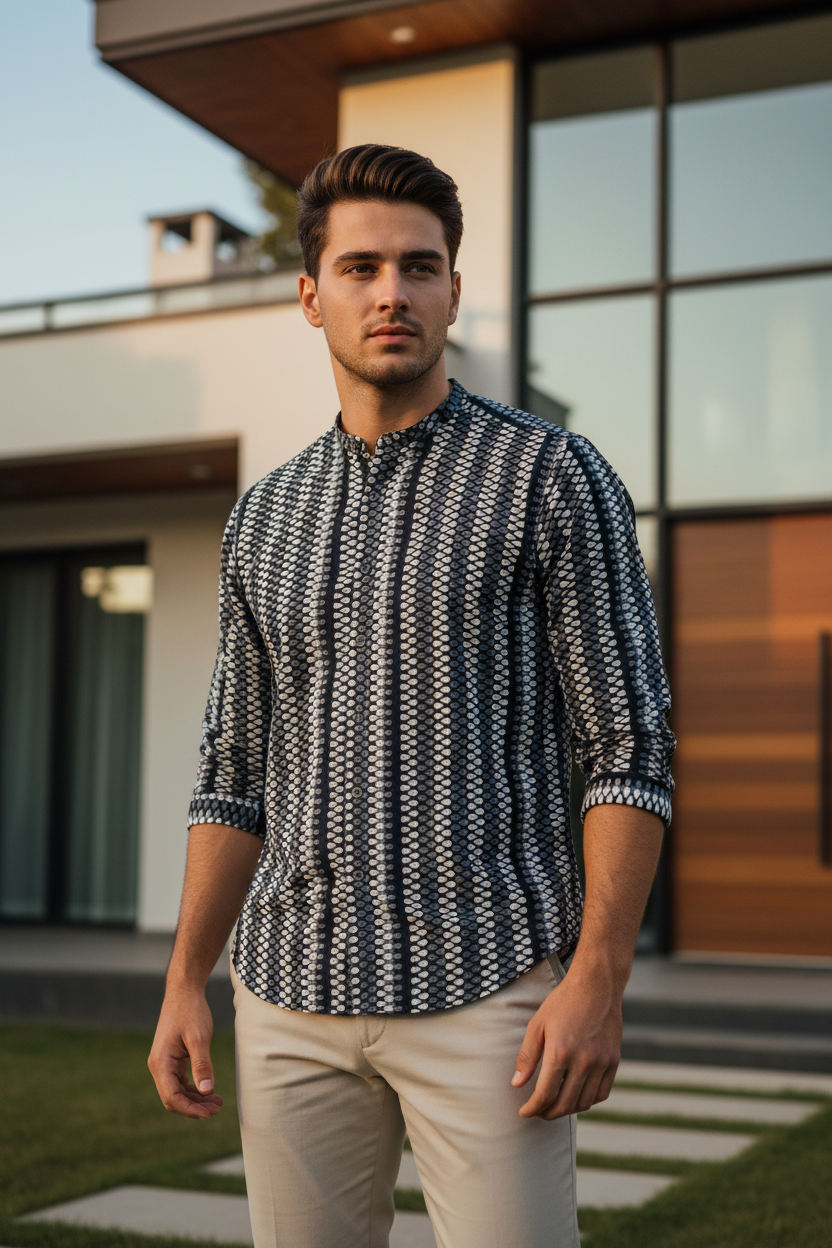 Southloom Jaipur Pure Cotton Block Printed Shirt for Men in Full Sleeve (3XL)