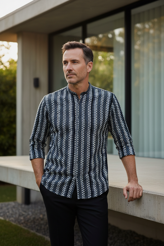 Southloom Jaipur Pure Cotton Block Printed Shirt for Men in Full Sleeve (3XL)