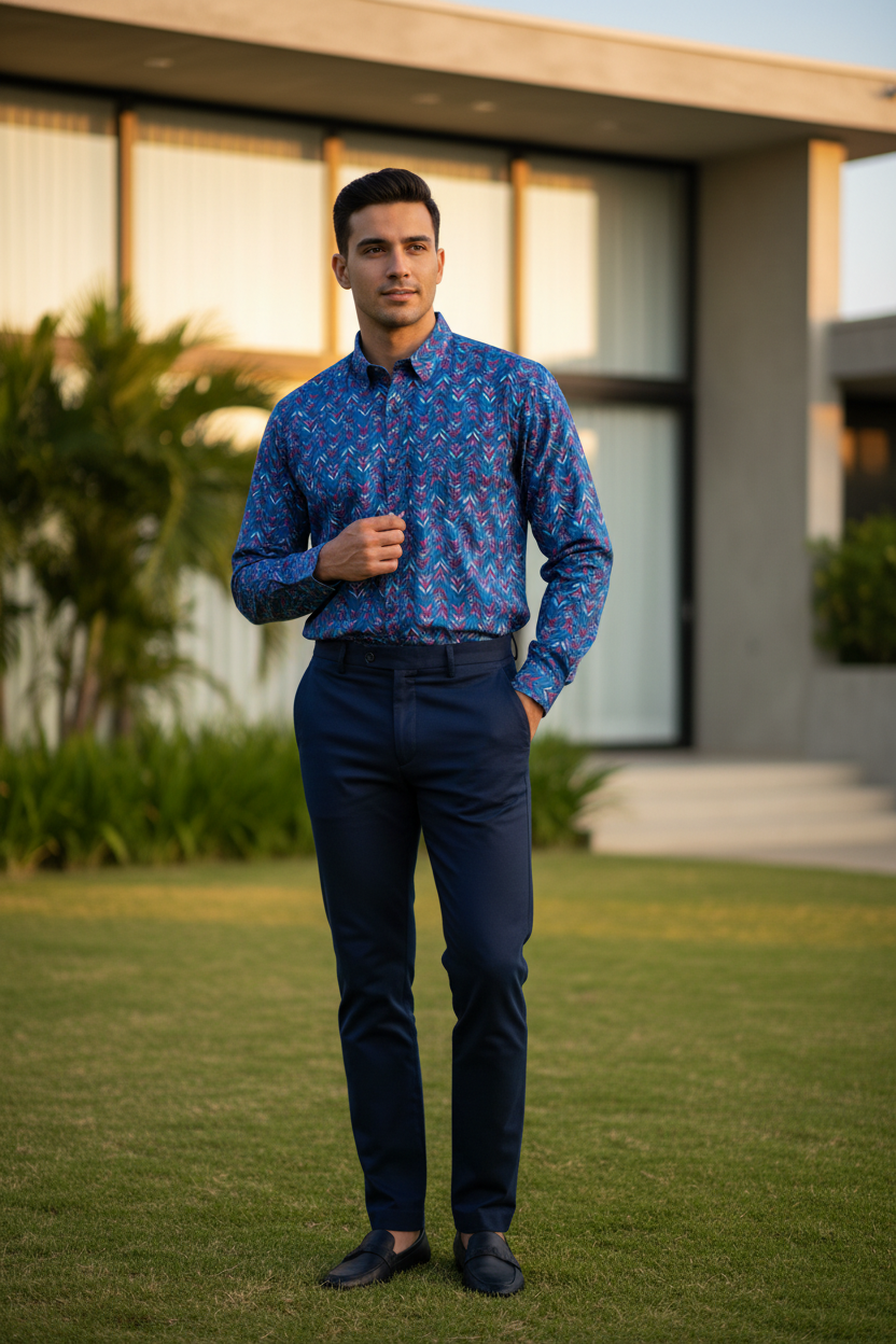 Southloom Jaipur Pure Cotton Block Printed Shirt for Men in Full Sleeve (3XL)