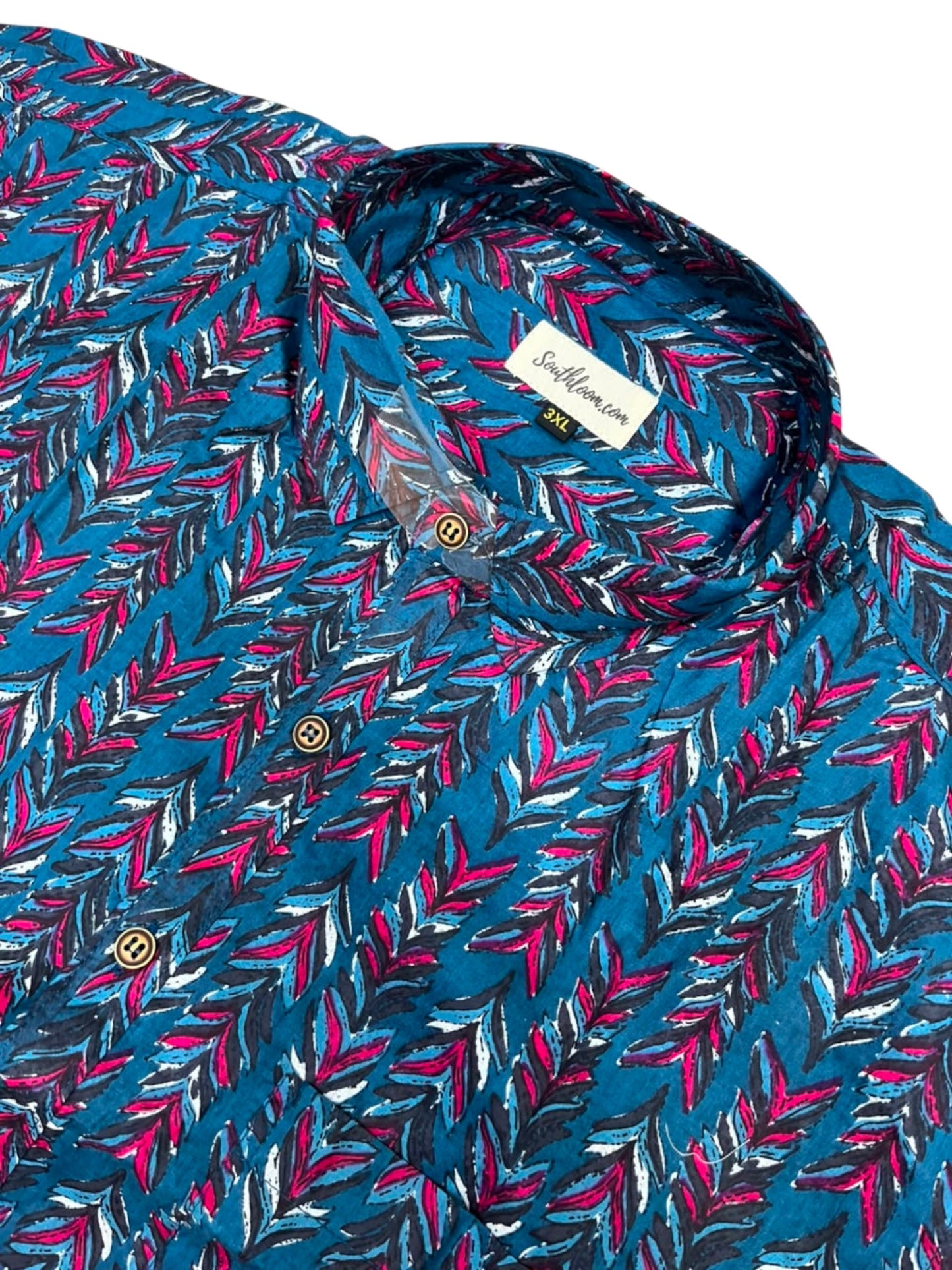 Southloom Jaipur Pure Cotton Block Printed Shirt for Men in Full Sleeve (3XL)