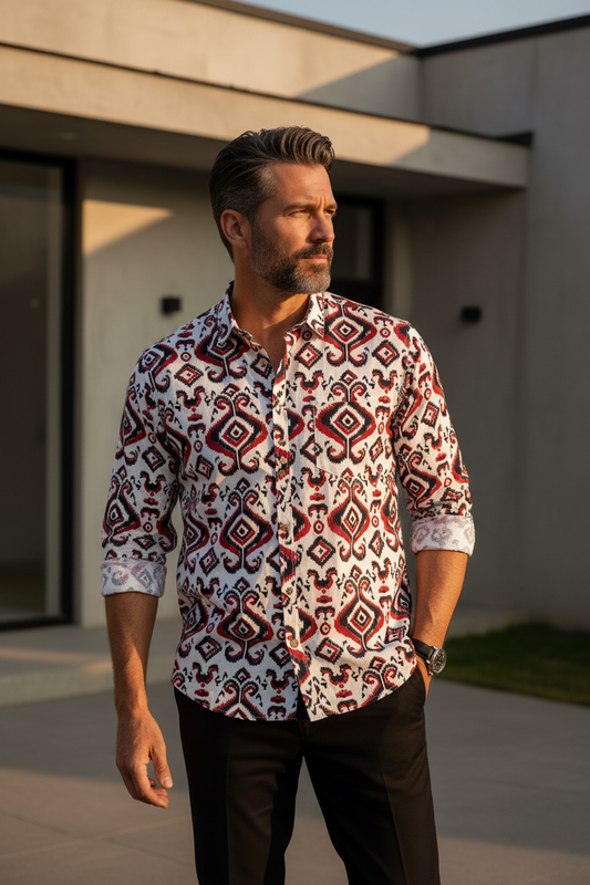 Southloom Jaipur Pure Cotton Block Printed Shirt for Men in Full Sleeve (4XL)