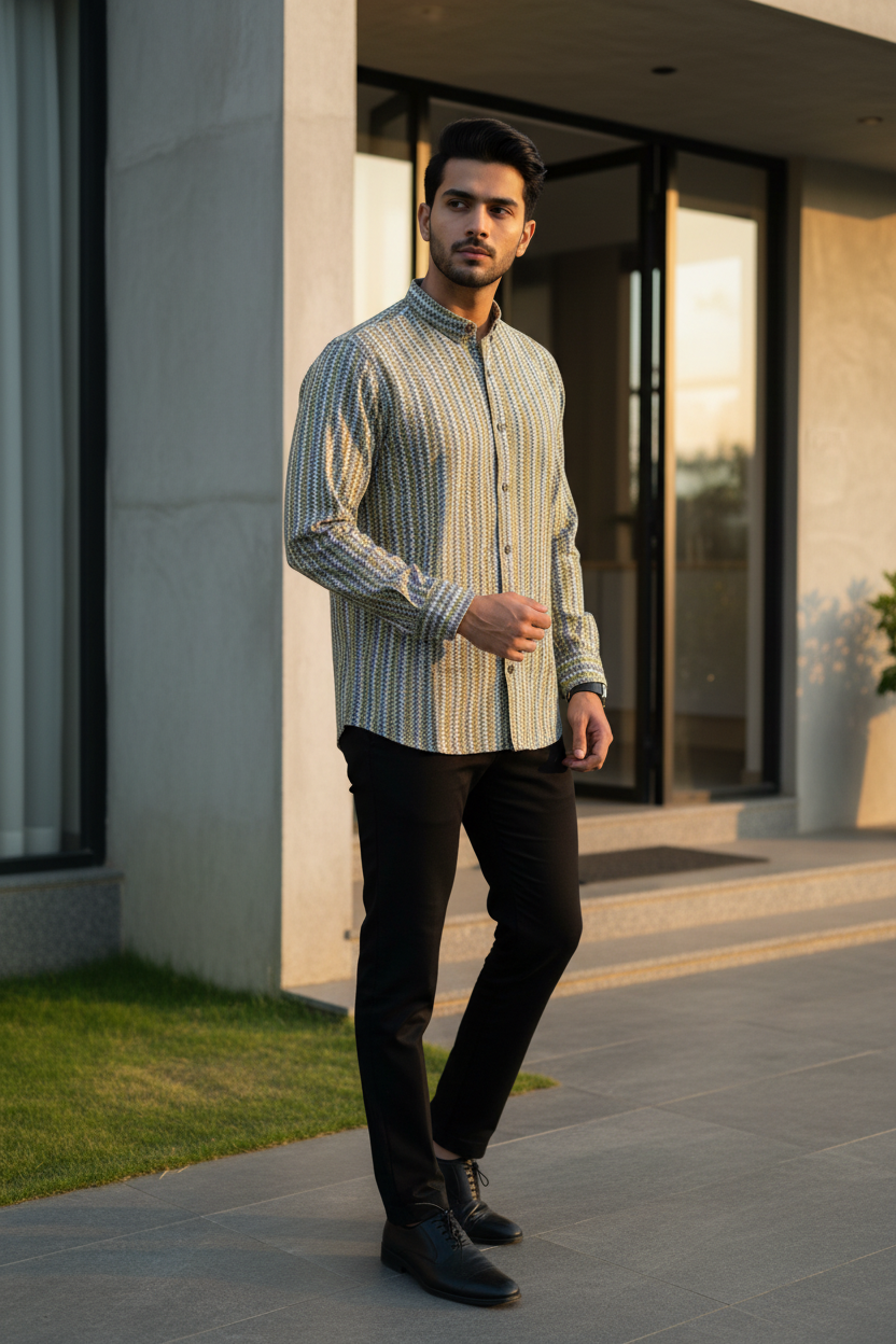 Southloom Jaipur Pure Cotton Block Printed Shirt for Men in Full Sleeve (2XL)